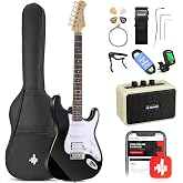 Donner DST-100B 39 Inch Electric Guitar Beginner Kit | Solid Body Full Size Black HSS for Starter, with Amplifier, Bag, Digital Tuner, Capo, Strap, String,Cable, Picks