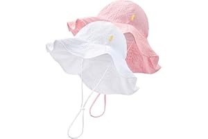 HONGTEYA Baby Sun Hat Toddler Girl Beach Hat Adjustable Outdoor Summer Hat UPF 50+ Sun Protection Wide Brim Infant Kids