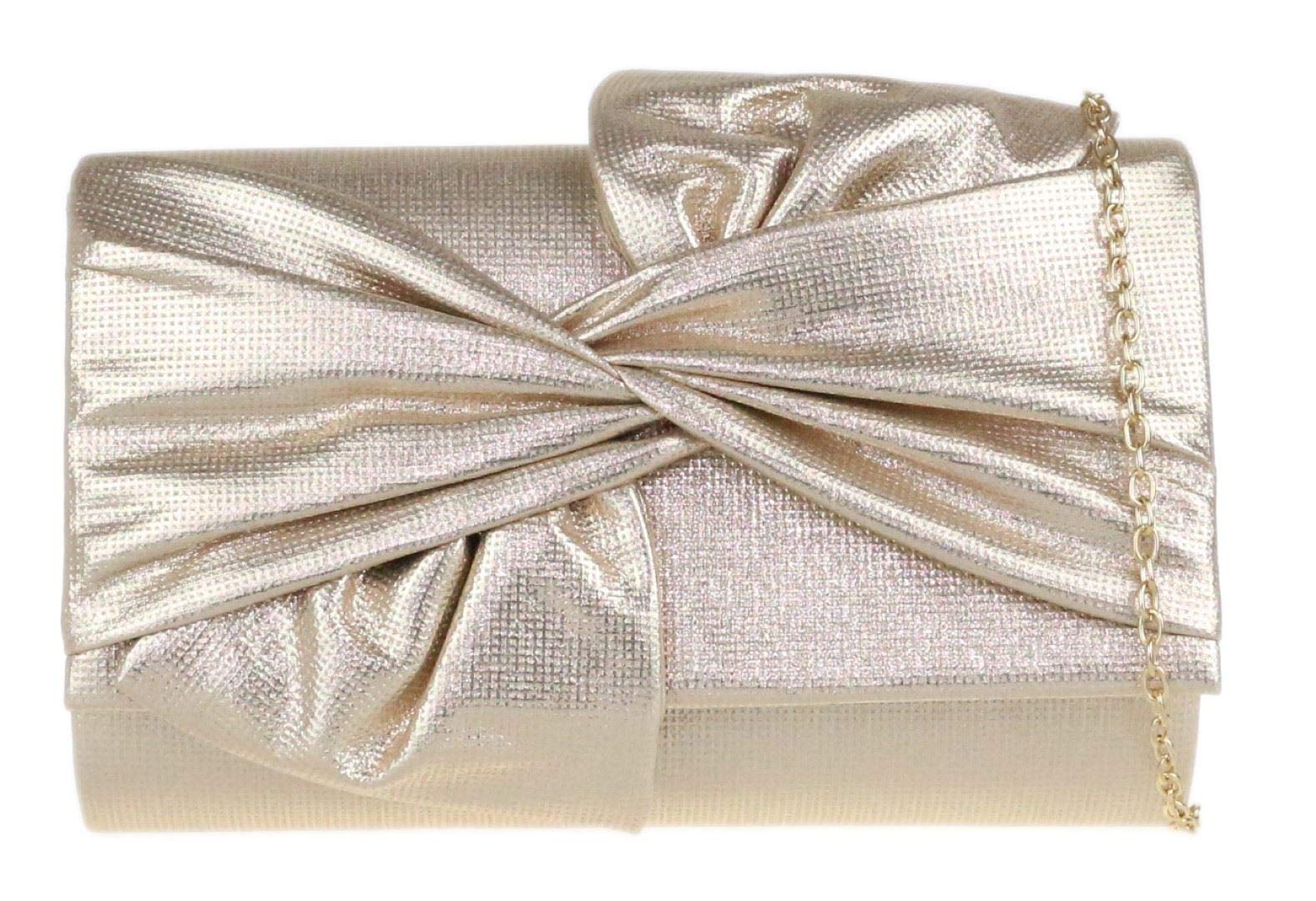 Girly Handbags Womens Big Bow Clutch Bag - Gold