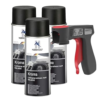 AUPROTEC Lackspray Autolack Schwarz Matt benzinfest Kroma Sprühlack Farb Spray 3X 400ml + 1x Original Pistolengriff