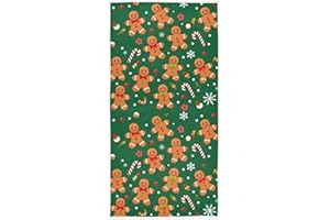 WAMIKA Christmas Gingerbread Man Towel 16x30 Inch Soft Absorbent Winter Snowflake Candy Cane Poinsettia Green Xmas Fingertip Hand Towels Decoration for Face Spa Bath Gym Kitchen