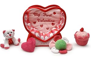 Baby's First Valentine's Day Gift - Deluxe Toy Set with 4 Sensory Toys (Cat, Heart, Flower, Cupcake) for Babies and Toddlers - Sweet Valentine's Gift for Baby Girls and Baby Boys by Genius Baby Toys