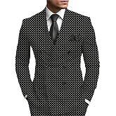 Men's Double-Breasted Blazer,Polka Dot Print, Peak Lapel Suit Jacket, Formal Business,Casual Sport Coat