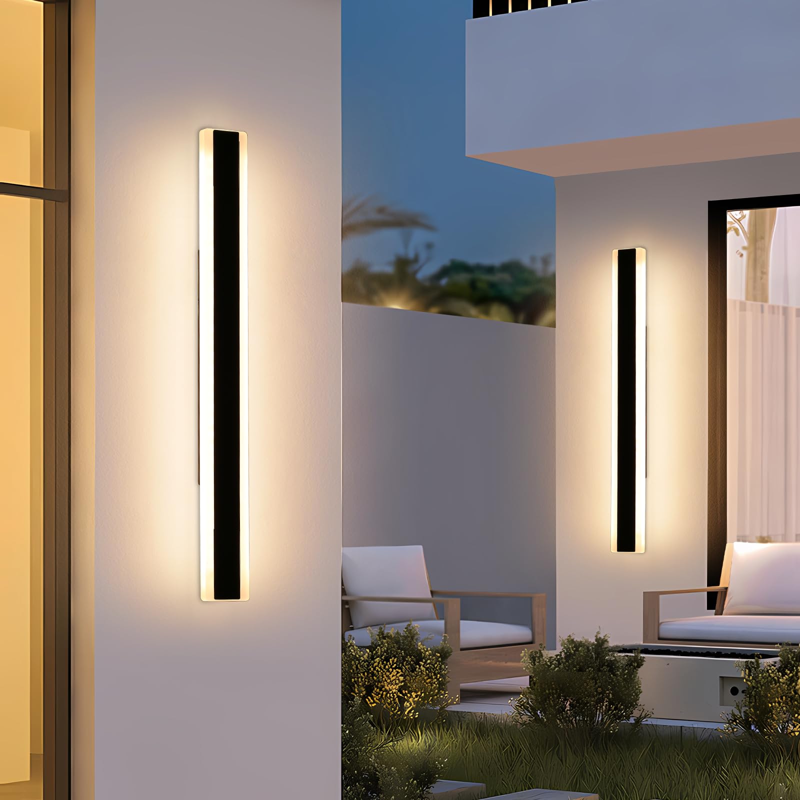 Modern 120cm Outdoor Wall Light, 2pack 42W 3000k Warm White LED Outdoor Long Wall Light, Acrylic IP65 Waterproof Wall Mounted Fixture for Corridor, Villa, Balcony, Patio