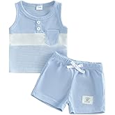 Thorn Tree Baby Boy Summer Clothes Contrast Color Sleeveless Tops Elastic Waist Shorts Toddler Outfits Cute Set