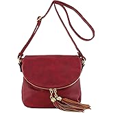 ALYSSA Tassel Accent Crossbody Bag with Flap Top (Red)