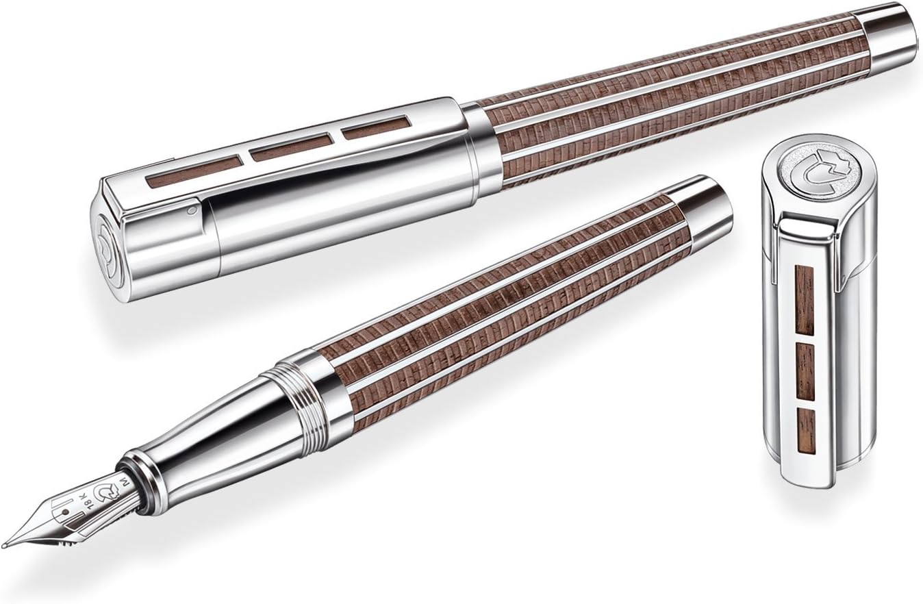 J.S. Staedtler Princeps Fountain Pen, European Black Walnut Wood, 18. kt. White Gold Nib Platinum Plated, B, 9PT120B - Image 4