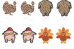 HARLERMOON 4 Pairs Thanksgiving Fall Earrings Thanksgiving Autumn Drop Dangle Earrings Turkey,Pumpkin,Sunflower,Maple,Cheese Cone Dangle Earrings Sweet Soft Ceramics Simulation Earrings