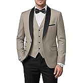 FancyFir Men's Slim Fit 3-Piece Tuxedo Set, One Button Shawl Collar Jacket Vest Pants for Party, Business and Wedding