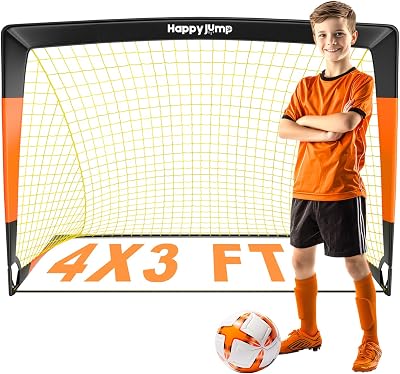 Happy Jump Upgraded Pop Up Football Goals 4x3FT Portable Black Orange