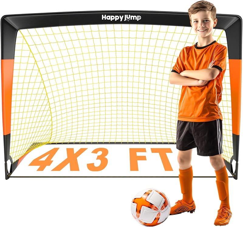 Happy Jump Upgraded Pop Up Football Goals 4x3FT Portable Black Orange