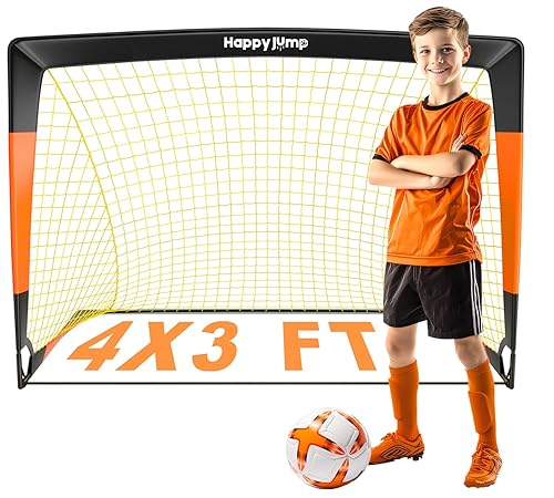 Happy Jump Football Goal Pop Up Football Net Post for Garden Training Festive Gift -4'x3'(Black+Orange) -1 Pack