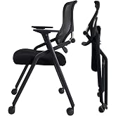 BROBRIYO PRO, Stackable &amp; Foldable Conference Room Chairs with 2X Thick Cushion, Lumbar Support, Armrest - Mesh Bouncing Back for Office Meeting, Conference, Training Room Chair 1 Pack