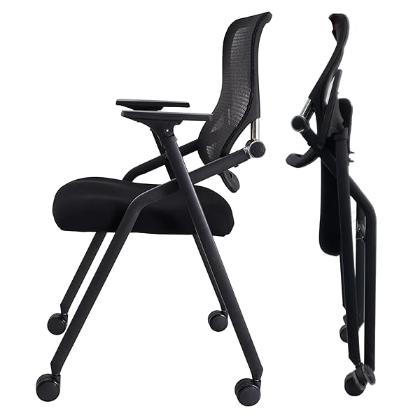 BROBRIYO PRO, STACKABLE & FOLDABLE CONFERENCE ROOM CHAIRS WITH 2X THICK CUSHION, LUMBAR SUPPORT, ARMREST – MESH BOUNCING BACK FOR OFFICE MEETING, CONFERENCE, TRAINING ROOM CHAIR 1 PACK