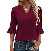 ANRABESS Blouses for Women Dressy Casual 3/4 Sleeve V Neck Shirts Business Work Tunic Tops 2026 Fall Outfits Clothes