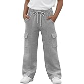 LessonZoo Boys Cargo Sweatpants Active Open Bottom Pants 6-16 Years Elastic Drawstring Casual Workout Joggers with 4 Pockets