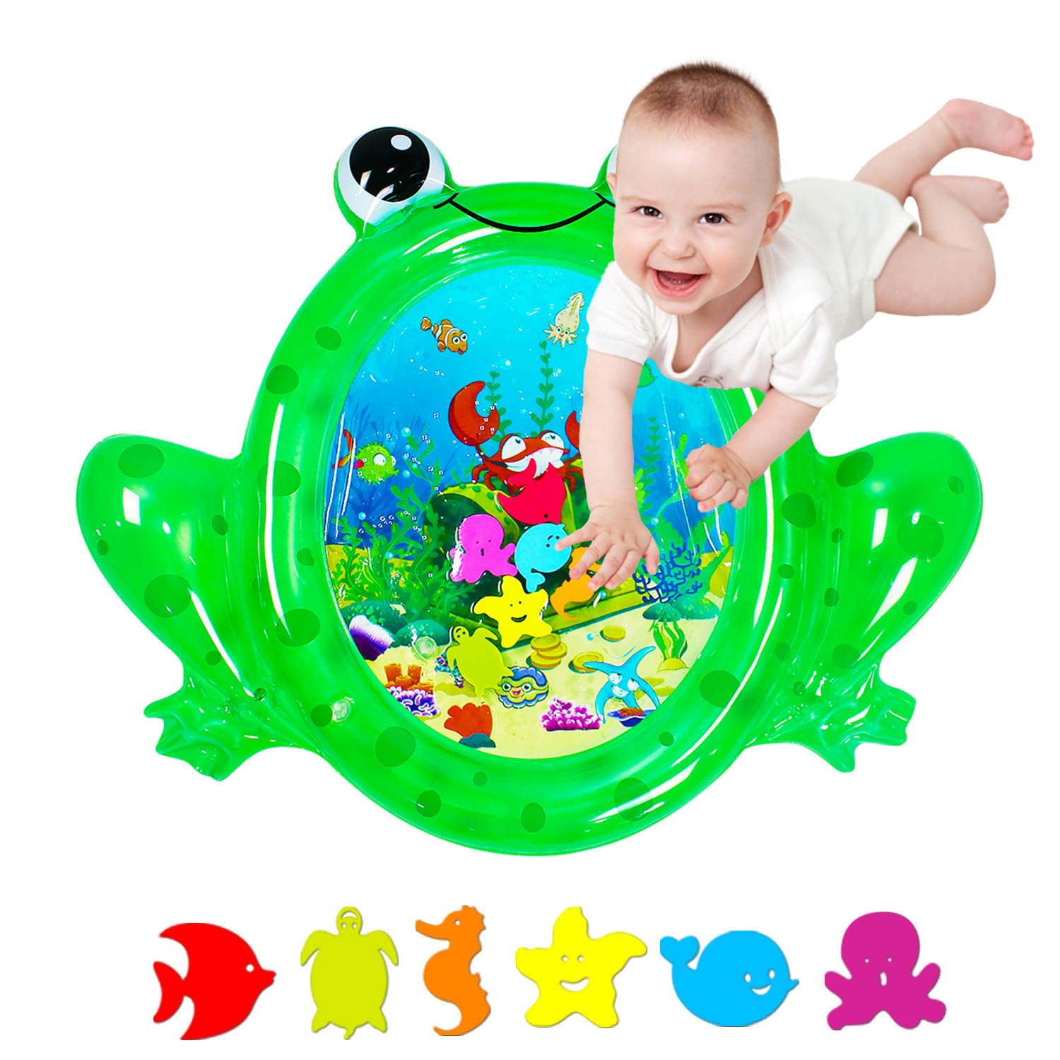 Frog Infant Water mat, Tummy time Baby Play mat, Inflatable Play Mat Water Mat Baby Toys, Fun Early Development Activity Play Center for Newborn,93x76cm.