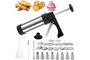 Churro Maker Machine - Stainless Steel Churros Gun Kit, 3-In-1 Multifunctional Cookie Press Gun with Piping Bag, 8 Piping Noz