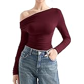 SUUKSESS Women Long Sleeve Off Shoulder Tops Trendy Cowl Neck Going Out Shirt for Fall
