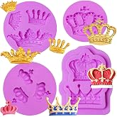 4 Pieces Crown Silicone Fondant Molds, 3D Crown Candy Baking Molds, Princess Crown Cake Decoration Chocolate for Cupcake Topper Sugar Craft Gum Paste Clay Crafting Projects