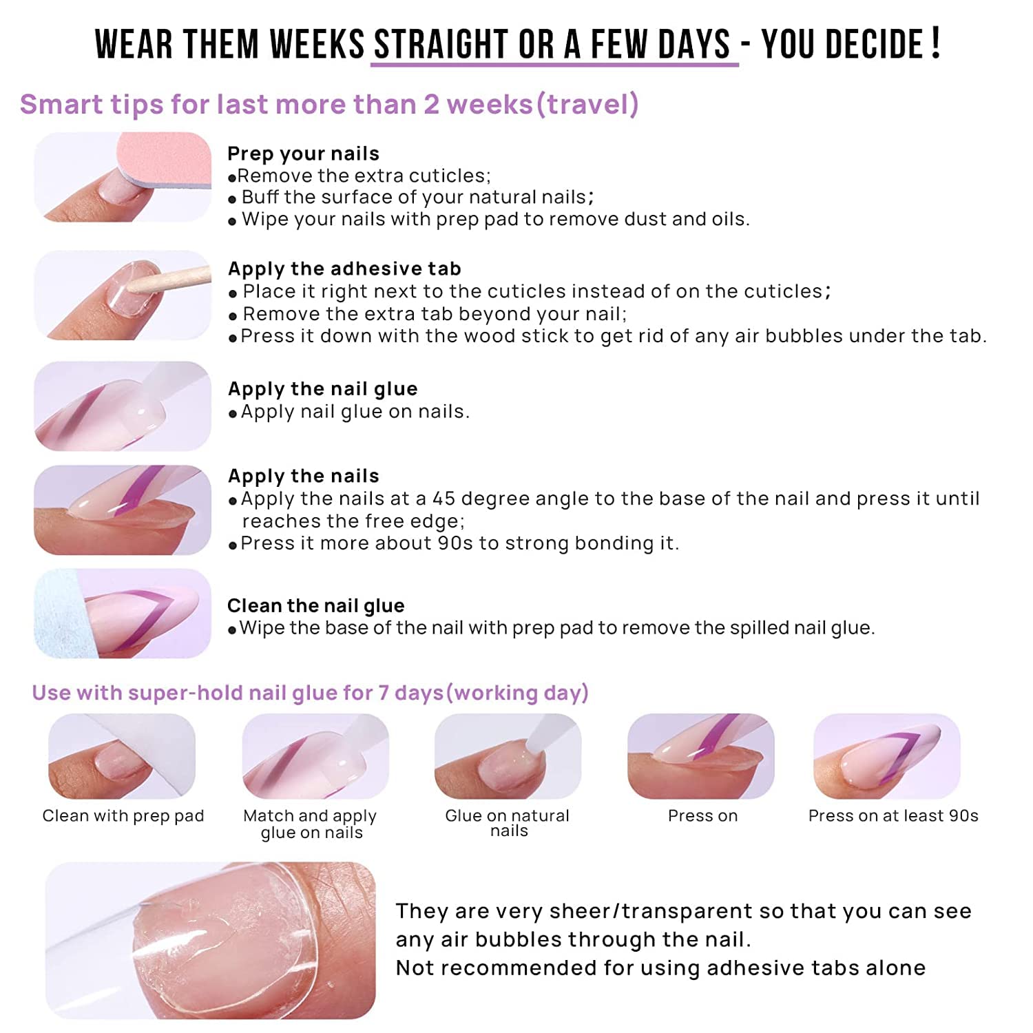 BTArtbox Press On Nails Short - French Tip Press On Nails, Almond Fake Nails White with Nail Glue, Fit Perfectly & Natural Reusable Stick On Nails in 15 Sizes Glue On Nails Kit, White French - Image 7