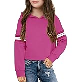 Haloumoning Girls Fashion Hoodies Kids Cute Striped Long Sleeve Crop Tops Hooded Sweatshirts 5-14 Years