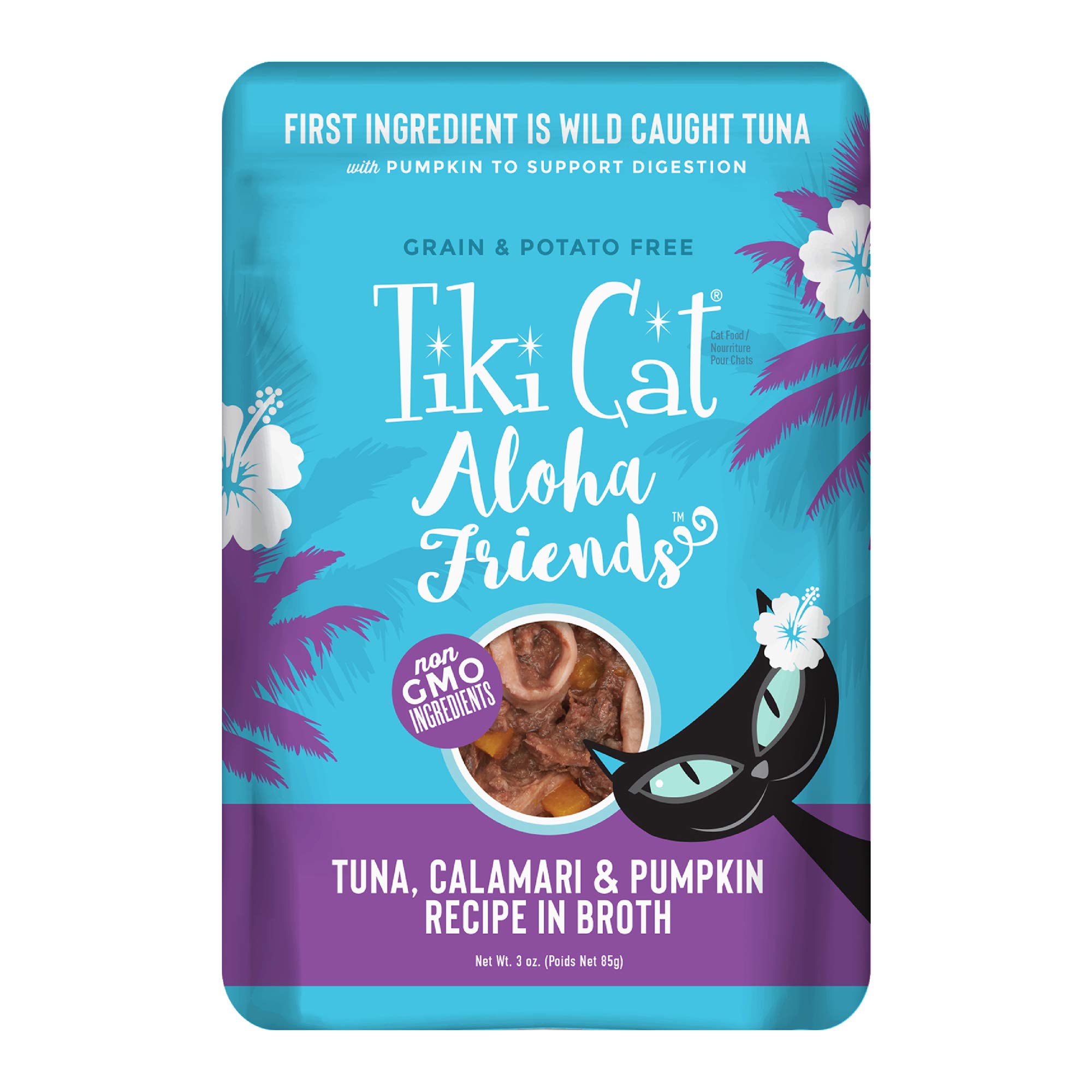 Tiki Cat Aloha Friends, Tuna, Calamari & Pumpkin, Grain-Free & High Moisture, Wet Cat Food for All Life Stages 3 oz. Pouch (Pack of 12)