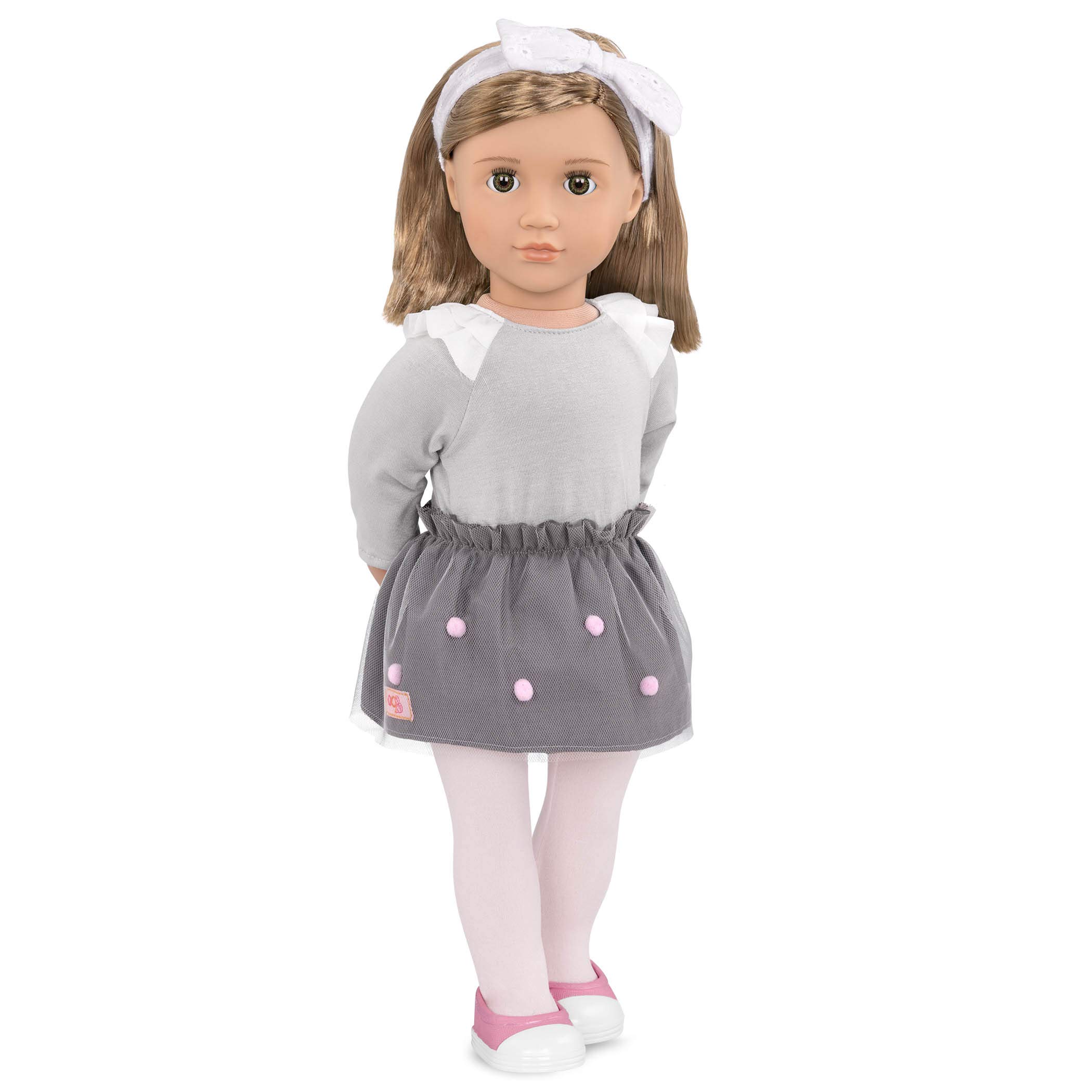 Our Generation – 18-Inch Fashion Doll – Lifelike Brown Hair & Green Eyes – Pom Pom Skirt Outfit – Pretend Play 3+ Years– Bina