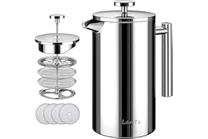 French Press, 1.5 Liter Double Insulated 304 Stainless Steel Tea Maker 4 Level Filtration System, No Coffee Grounds, Rust-Fre