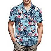 Lussues Nee Rooster Hawaiian Shirts for Men,Button Down Beach Casual Shirtss