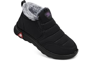 SHIBEVER Winter Boots for Women: Black Warm Fur Lined Slip on Ankle Snow Boots Comfortable Waterproof Outdoor Shoes Size