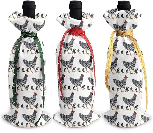 Juego de 3 piezas de vino tinto con diseño de gallinas de roca, caja de regalo,