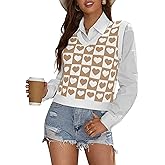 COCCKO Women's Heart Print Fashion Tank Top Casual V Neck Sleeveless Cute Valentines Sweater Vest Knit Crop Tops