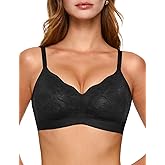Lehoba Women's Wireless No Show Lace Bras, Sexy Seamless Comfortable Bralettes No Underwire Scalloped Tshirt Bra