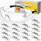 AstrivixDD 18 Pack Clear Safety Glasses, ANSI Z87.1 Scratch Resistant Saftey Glasses Bulk for Men Women, Clear Impact Resistant Eye Protection Glasses for Work, Lab, Construction, Lightweight
