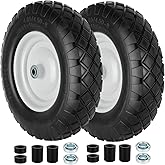 4.80/4.00-8 Tire and Wheel, 16" Flat Free Solid Wheelbarrow Tire with 5/8"&3/4" Bearings 3" Hub, 14"-16" Universal Fit Wheelbarrow Tires for Hand Truck/Garden Trailer/Trolley/Wagons