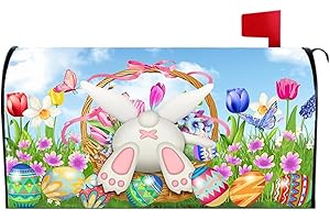 bllesqelax Easter Mailbox Cover Magnetic Standard Size 21 x 18 inch Spring Rabbit Colorful Eggs Magnetic Mailbox Cover Waterproof Post Box Magnetic Covers for Garden Patio Easter Decoration
