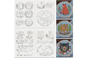 DOODLREAM 19Pcs Bear Flowers Water Soluble Hand Sewing Stabilizers, 29.7×21cm Cute Bear Mountain Forest Embroidery Pattern St