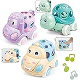 ZMZS Rattle and Roll Car for Toddlers, Push and Go Toy with Soft Rubber Rattle 3 PCS, Friction Powered Vehicle Infant Learnin