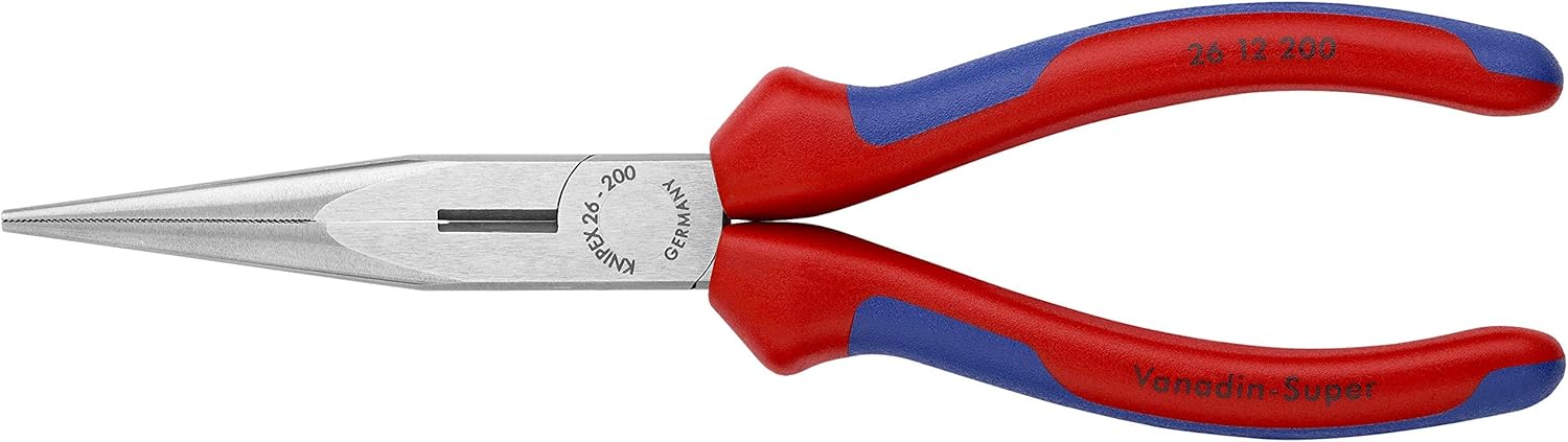 KNIPEX Tools - Long Nose Pliers With Cutter, Multi-Component (2612200), Multi-Colour, 8 inches - Needle Nose Pliers - 