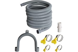 Manste Washer Drain Hose Extension,16FT, Washing Machine Drain Hose Extension，extra Long Washer Drain Hose, U-Bend Holder, Adapter 4 Pcs Clamps