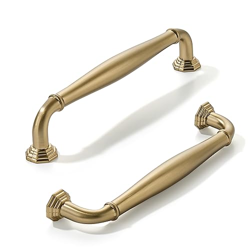 khtumeware 10 Pack 5 Inch(128mm) Brushed Brass Cabinet Pulls Warm Gold Cabinet Handles Heavy Duty Solid Cabinet Hardware for Cupboard Drawer Pulls Dresser Handle