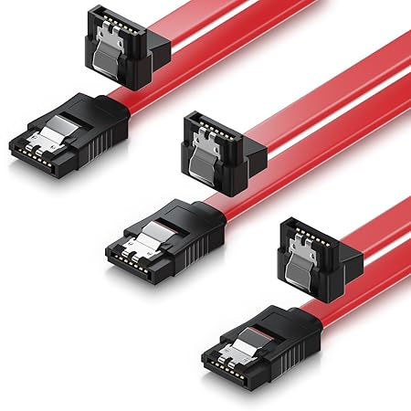 deleyCON SATA Kabel 50cm S-ATA 3 HDD SSD Datenkabel 6 GBit/s - 1x gerade zu 90° - 3 Stück Farbe: Rot
