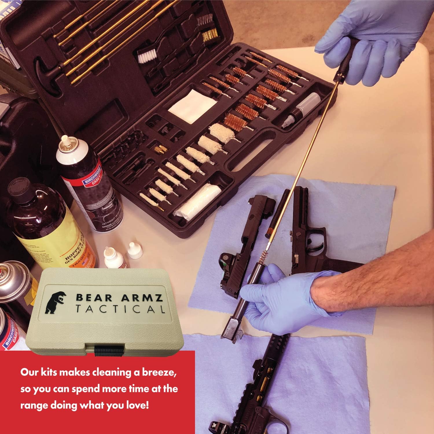 Bear Armz Tactical Universal Handgun Cleaning Kit | American Company | Gun Cleaning Kit for Calibers .22.357/9mm.38.40.45 | Compatible with Handguns, Revolvers, and Pistols | Hard Portable Case : Sports & Outdoors