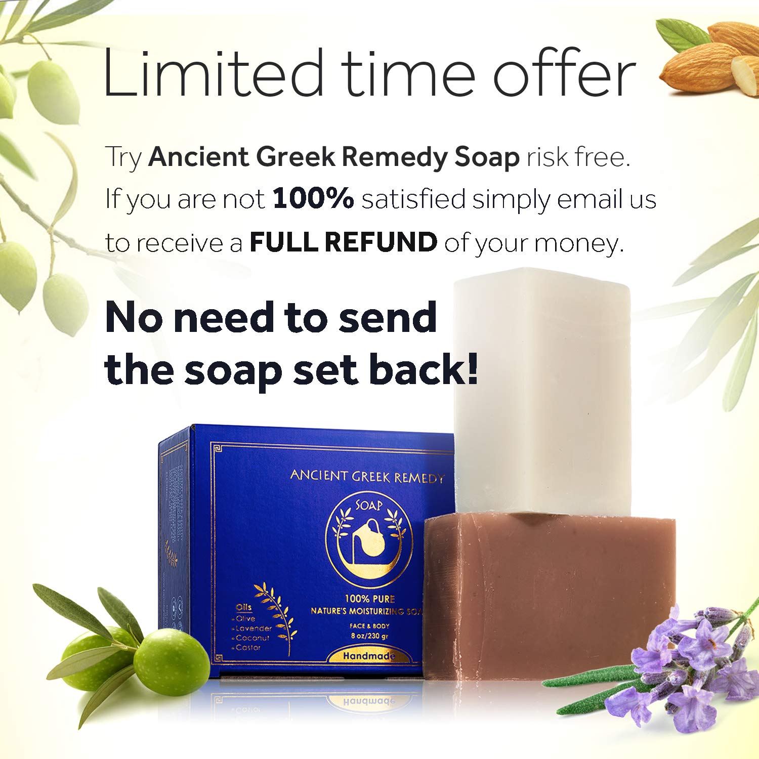 Set of 2 Organic Natural Handmade Soap Bars with Holder. Made of Olive, Coconut, Castor and Lavender Essential oil for Soft Body and Face Wash. Gluten Free Skin Moisturizing Raw Bar for Men and Women: Beauty