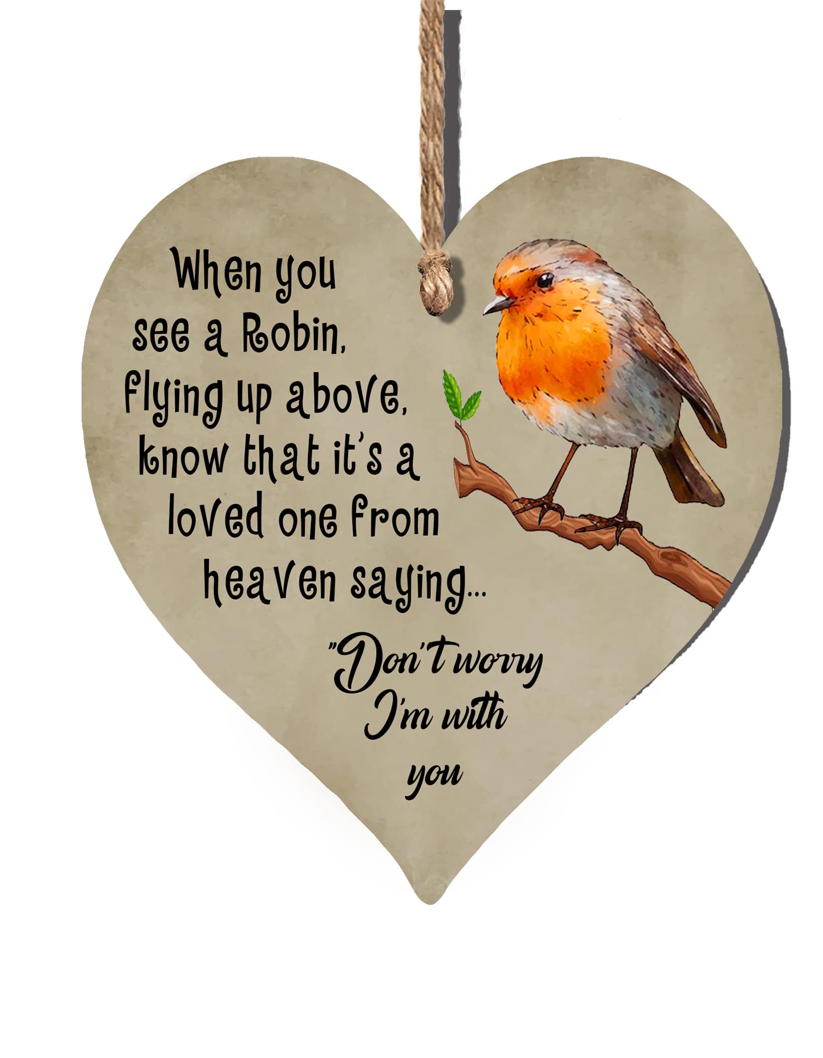 Handmade Wooden Hanging Heart Plaque When You See A Robin Flying From Above Know That It's A Loved One