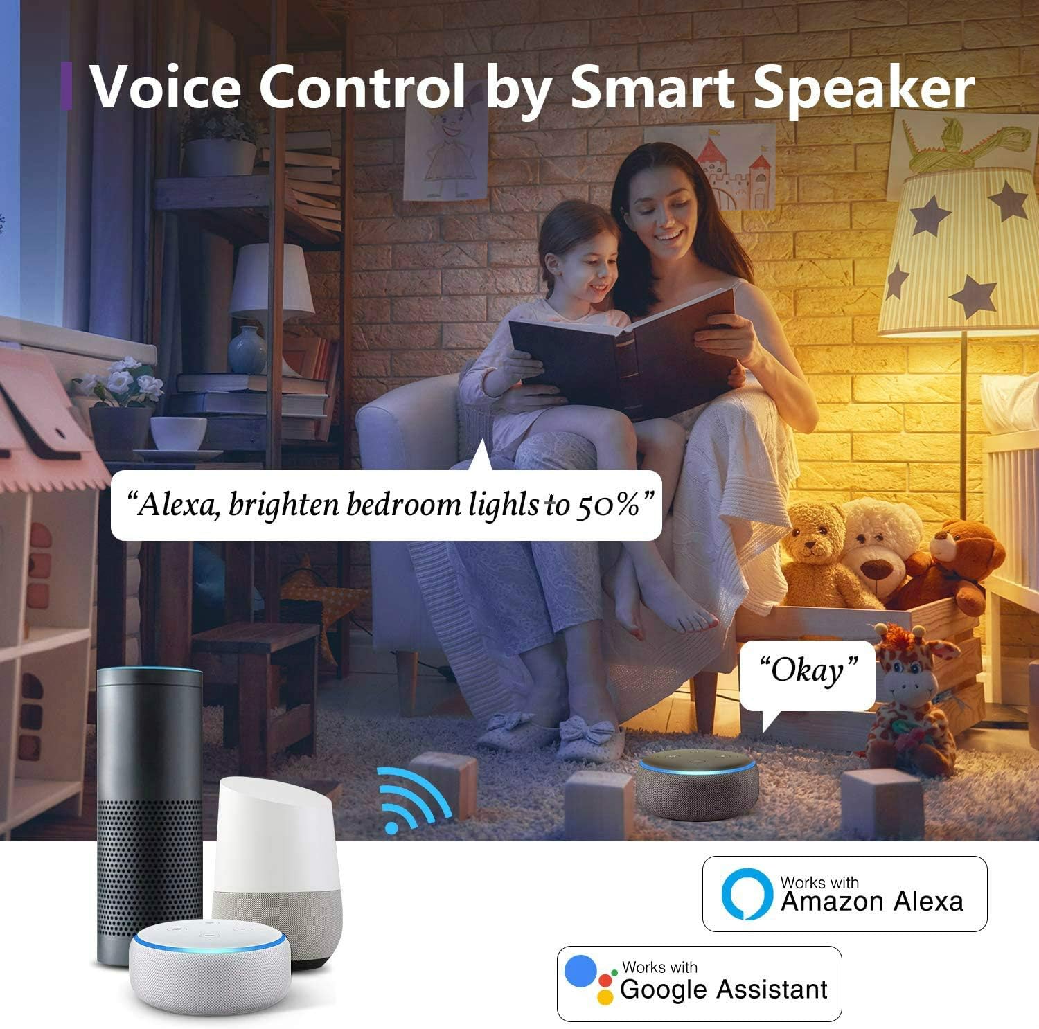 Smart Light Bulb Works with Alexa Google Home Siri, No Hub Required, NiteBird WiFi Dimmable 800 Lumen Warm White A19 E26 2700K LED Lights Bulbs, 8W (75W Equivalent), 4 Pack - - 