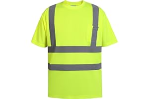 SHORFUNE High Visibility Safety T Shirts Short Sleeve, Hi Vis Reflective Construction Work Shirts with Reflective Strips and Front Pocket, ANSI/ISEA Class 2 Compliant, Yellow, XL