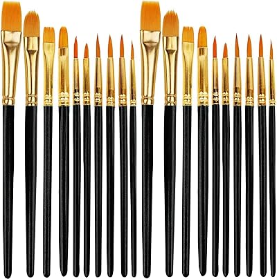 Aniyoo 20 Pcs Paint Brush Set Nylon Hairs Wooden Handles Gold Tube Interface