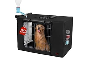 Peipaws Dog Crate Cover 42 Inch - Three Doors Waterproof Dog Kennel Cover, 600D Oxford Fabric Cage Covers with a Water Bottle Nozzle, Allowing Dogs to Drink Water at Any Time. Black (Cover Only)
